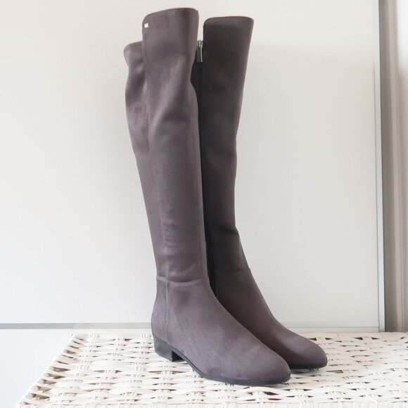 NEW Michael Kors Suede Over The Knee Boots Gray Low Heel Flat Tall Winter Boot 8 - Picture 12 of 15